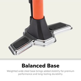 Schwinn Air Center Plus Floor Bike Pump, Pressure Gauge, Pumps 120 Max PSI, Dual Head Fits Schrader and Presta Valve Types, Wide Metal Base, Orange