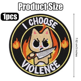 3in I Choose Violence Funny Cat Hook and Loop Patches, Cute Embroidered Applique Military Morale Iron on Decals Sew on Patches for Backpacks Vest Hat Dog Harnesses Jeans Clothes