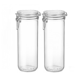 Bormioli Rocco Fido Cylinder 46 oz Airtight Jar (Set of 2) - BPA-Free Glass Ingredient Container - Ideal for Canning, Fermentation, Pantry Organization, Kitchen Storage - Dishwasher & Food Safe