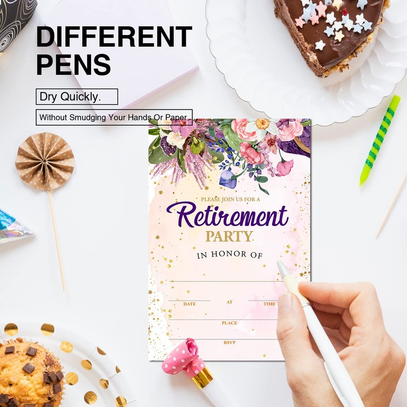 Soiceu Floral Retirement Party Invitations with Envelopes Set of 20