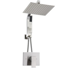 Shower Faucet Set with 10 Inch Shower Heads with Handheld Spray Combo, Rainfall Bathroom Shower System Rain Shower Head and Handle Set, Dual Shower Heads with Handheld Spray Combo, Brushed Nickel