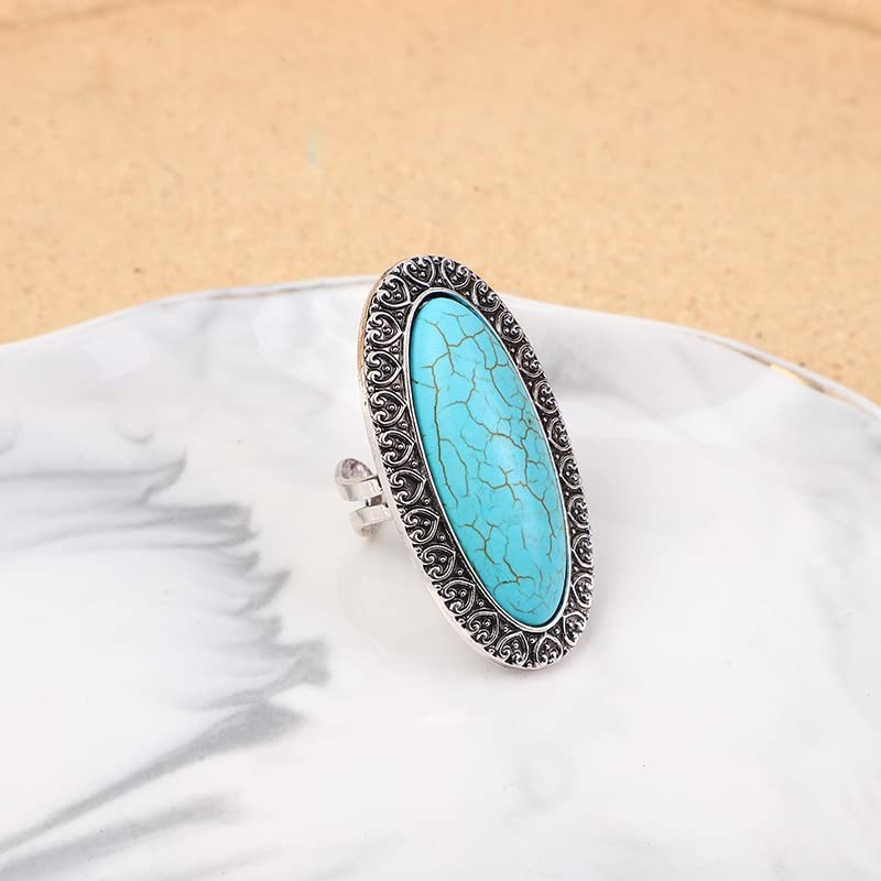 LRGKMCWTOB Vintage Diamond Court Crown Pattern Turquoise Ring Natural Bohemia