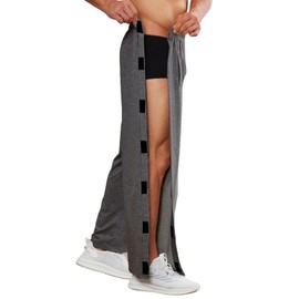 Deyeek Men's Tear Away Pants 2 Side Snap Open Bottom Sweatpants Loose Fit Casual Post Surgery Pants with Pockets Grey