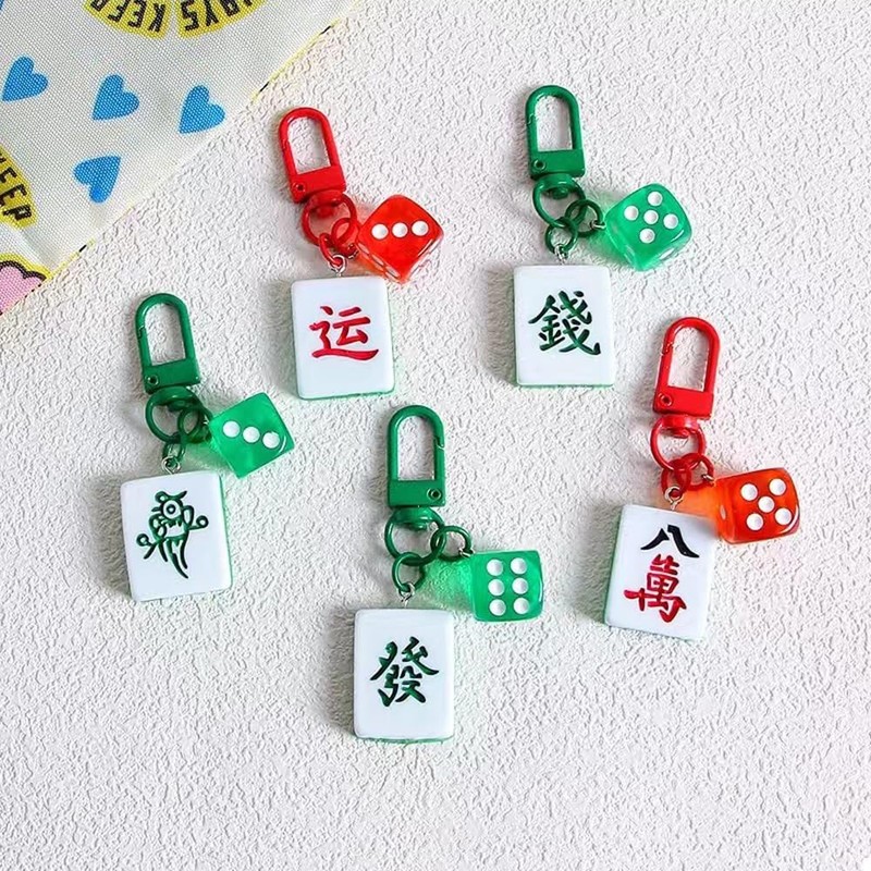 [Long River Sunset] Mahjong Tile, Dice, Keychain Lucky Charm (Medium)