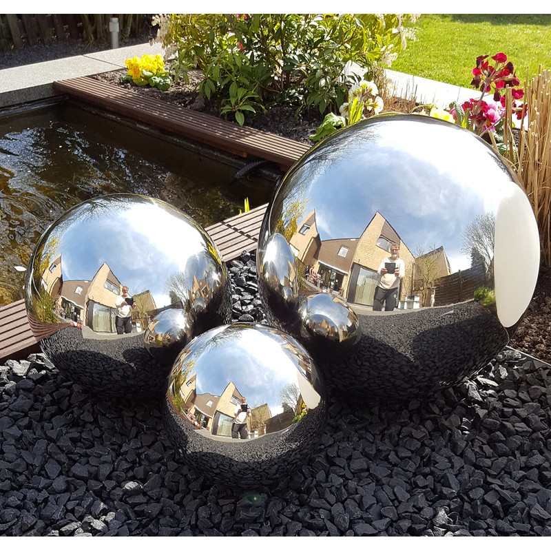 garten-wohnambiente Set of 3 Decorative Polished Stainless Steel Spheres, 15/10/5