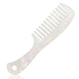 Wide Tooth Hair Comb for Women, Cellulose Acetate Round Tooth Comb Detangler Comb for Straight/Curly Hair,Short/Long Hair, Easy Detangling Wet or Dry, Anti-Static (White)
