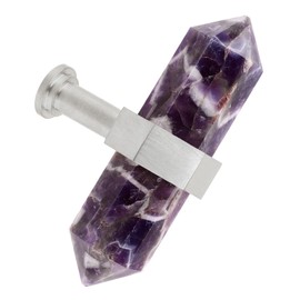 moonsix Pack of 4 Double Pointed Hexagonal Drawer Handles Silver Crystal Stone Knobs with Screws for Kitchen Cabinet Dresser Decor, Amethyst