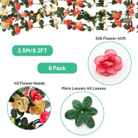 6 Pack 49FT Artificial Fake Rose Garland, Artificial Flower Vine Hanging Rose Garlands for Outdoor Indoor Wedding Wall Badroom Decoration (Champagne)