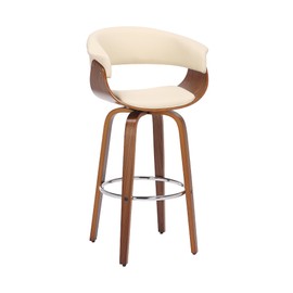 Armen Living Julyssa Mid Century Modern Swivel Bar Stool for Kitchen Island Counter in Cream Faux Leather and Walnut Wood, 26" Seat Height