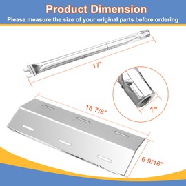 Derurizy Repair Kit Replacement for Ducane 3 Burner 3100, 3200, 3400, 30400040, DUCHD1, 30500048, 30500602, DUCHP1 Gas Grill Stainless Steel Grill Burner Tube, Heat Plate Tent Shield, 17"