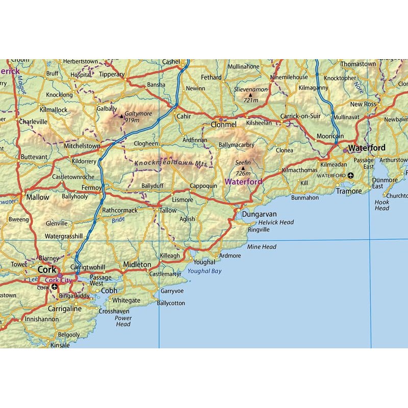 Detailed Physical Ireland Poster Map - 23.3 x 16.5 Inches