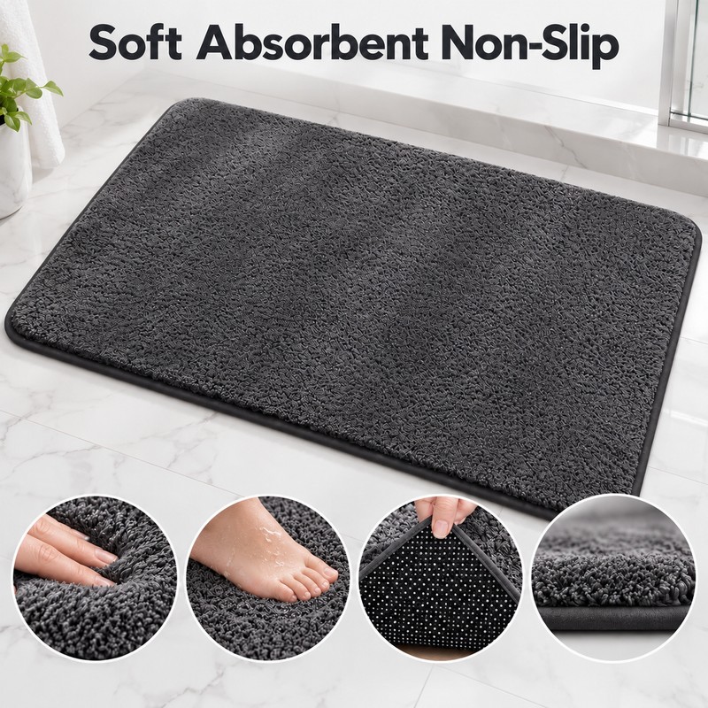 Ultra Soft Absorbent Bathmat – Thick Plush Microfiber Non-Slip Bathroom