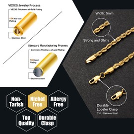 VEXXS Rope Bracelet for Men (5mm-18K Gold, 7.50)