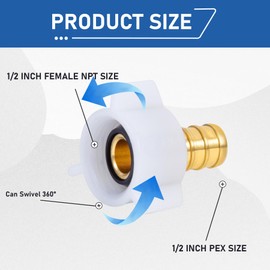 Breezliy Pex 1/2" Pex x 1/2" Female NPT Swivel Adapter Barb Crimp Brass Fittings,PEX 1/2inch NPT Female Threaded Swivel Adapter NPSM Brass Crimp Fittings,for PEX Tubes(2PCS 1/2" Straight)