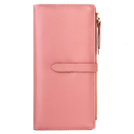 GEEADNB Women's Large Ultra Flat Wallet Credit Card Holder Thin Bifold Clutch Purses with Zip Pocket for Women, pink, Casual