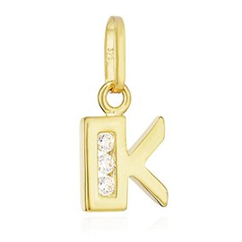 NKlaus Letter Pendant Small 375 Yellow Gold 9 Carat 10 x 6 mm Alphabet Zirconia White, Yellow Gold