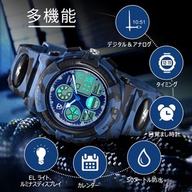 Kids Watch, Digital Watch, Boys Sports Watch, Girl’s Watch, General Outdoor Use, Multifunctional, Alarm, Date Display, Dual Time, LED, Analog Display, 7-dark blue