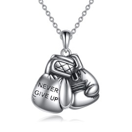 YAFEINI Men Punk Gift 925 Sterling Silver Boxing Glove Pendant Necklace for Men (A-Never Give Up)