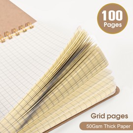 HOMIKLSA Notebook A5 Squared, Pack of 5 Kraft Cover Notebook with 100 Pages (50 Sheets), Notepad for Office, School & Travel (21 x 14 cm)