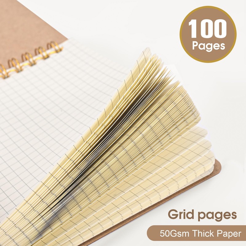 HOMIKLSA Notebook A5 Squared, Pack of 5 Kraft Cover Notebook