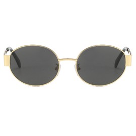 Ggpyyon Trendy Oval Sunglasses for Women Men Retro Round Sunglasses Metal Frame Glasses, Gold/Grey