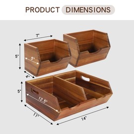 3 in 1 Acacia Wood Pantry Storage Bins for Kitchen（No installation Required）-Potato and Onion Storage Bins，2-tier Vegetable and Fruit Organizer with Anti-slip Mat，Stacking Bins for Kitchen & Pantry