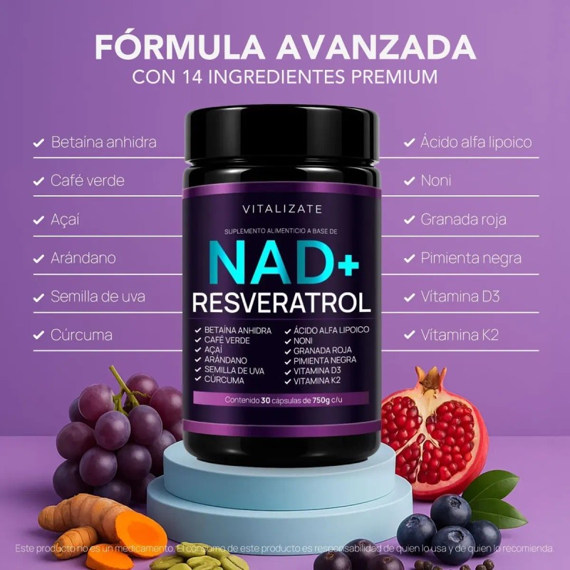 Nad+ Resveratrol Vitalizate 14+ Ingredientes 30 Cápsulas