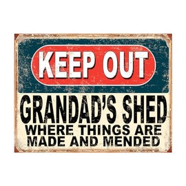 Shawprint Keep Out Grandad's Shed Where Things Are Made And Mended Funny Metal Signs Home Pub Indoor & Outdoor Garden Bar Garage Vintage Wall Plaque Gift Retro (10” x 8”)
