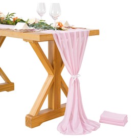 2 Pack Pink Chiffon Table Runners 27x120 Inches Sheer Table Runner Dining Wedding Ceremony Baby Shower Party Table Decorations