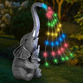 Agarte Elephant Ornaments with Solar Lanterns, Solar Garden Statues Embrace Elephant Figurine Lights for Outdoor Women, Elephant Decoration for Patio