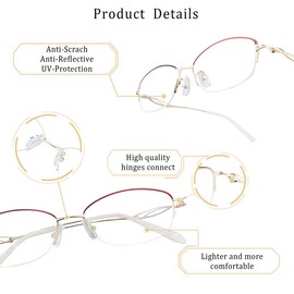 LifeArt Alloy Semi-Rimless Reading Glasses,Blue Light Blocking Glasses, Anti Eyestrain, Computer Gaming Glasses, TV Glasses for Women Men, Anti Glare (Golden, +3.25 Magnification)