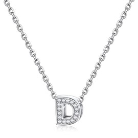 FOCALOOK Women's and Girls' S925 Silver Necklace Charm Chain Zirconia Stones Necklace from A to Z Letter Pendant 40.5 cm Necklace Shiny Necklace Fashion Jewellery for Birthday/Valentine's Day,