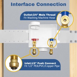 1-PACK GUOFIS Washing Machine Outlet Box, PEX Laundry Washer Box with Central and Side Drain Design(1/2"Push-fit Connection Inlet X 3/4"MHT Outlet)