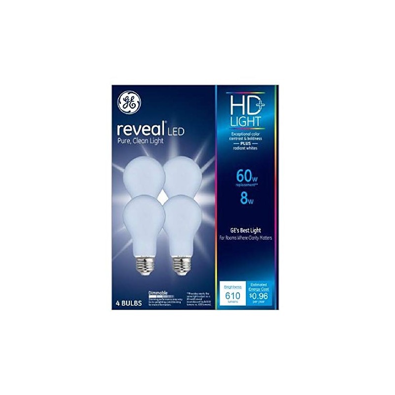 GE Reveal LED Light Bulb, 60 Watt Eqv, A19 Standard