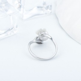 LGSY 925 Sterling Silver Daisy Flower Ring Mounting for Women, Adjustable Pearl Ring Fittings Accessories for Pearl Jewelry Making