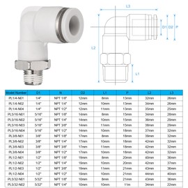 QUARKZMAN Push to Connect Fittings Male Elbow 3/8 Inch Tube OD x 1/8 Inch NPT Thread Plastic Quick Connect Air Hose Pneumatic Fitting Kit Push Lock Connector PL3/8-N01, White