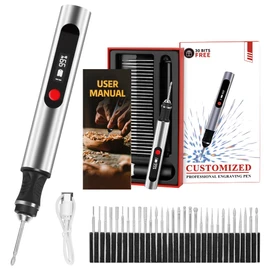 Kaibced Engraving Pen, Ultimate Cordless Engraving Pen for Artists & DIYers - Engrave 60+ Surfaces - Beginner Friendly- 30 Bits & Mastery Guide (Grey)