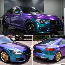 AuMoHall Purple Blue Chameleon Glossy Car Vinyl Wrap Sticker Sparking Diamond Gradient Color Change Car Body Vinyl Film Roll, 59.84'' x 29.52''