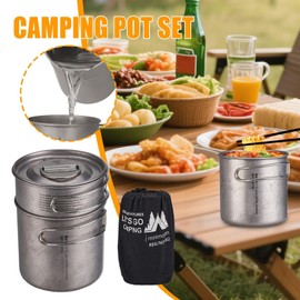 Camping Cooking Pot - Backpacking Stainless Steel Cookware | Portable Foldable Camping Pot Set of 2 with Handle for Backpacking Picnic Emergencies College Dorm Travel