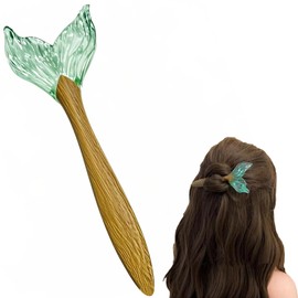 Chiorgone Hand-Inlaid Wooden Fish Tail Hairpin, Bridal Lake Blue Glass Mermaid-Inspired Hair Accessory with Gradient Design, Wood & Glass for Wedding/Party (Feng Shui Aesthetic Jewelry)