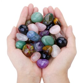 AWARDSEN 400 g gemstone set, decorative stones for vases, lucky stones, tumbled stones, crystals stones, stacking stones, decorative stones, gemstone set in colourful fabric bag for decorative stones