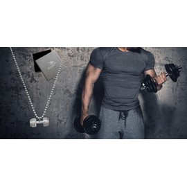 RUGGED steel Mens Stainless Steel Dumbbell Pendant Necklace (Free Jewelry Box), Stainless Steel