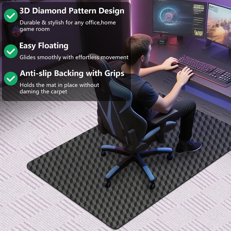 AiBOB Office Chair Mat for Carpet, 48"x36"Gaming Computer Desk Mat