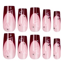 Burgundy Square Tip Press On Nails