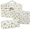 Dkieuyu 3 Pcs Cotton Quilted Makeup Bag Set,Floral Makeup Bag,Cute