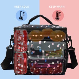 FlowFly Insulated Reusable Lunch Bag Adult Large Lunch Box for Women and Men with Adjustable Shoulder Strap,Front Zipper Pocket and Dual Large Mesh Side Pockets,BlackFlower