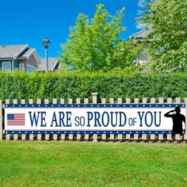 We Are So Proud Of You Patriotic Soldier Backdrop Banner,Military Graduation Party Going Away Party Veterans Day Memorial Day Independence Day Deployment Returning Back Military Army Retirement Party Decorations