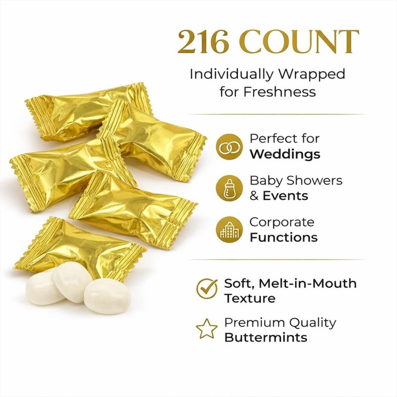 220ct Gold Wrapped Buttermints – Individually Wrapped Butter Mints Bulk