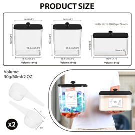 COAZEX 3 Pack Plastic Laundry Pods Container & Dryer Sheet Holder, Laundry Room Organization and Storage Jars with Lids, Scoops & Labels for Detergent, Powder, Scent Booster(Black Lid)