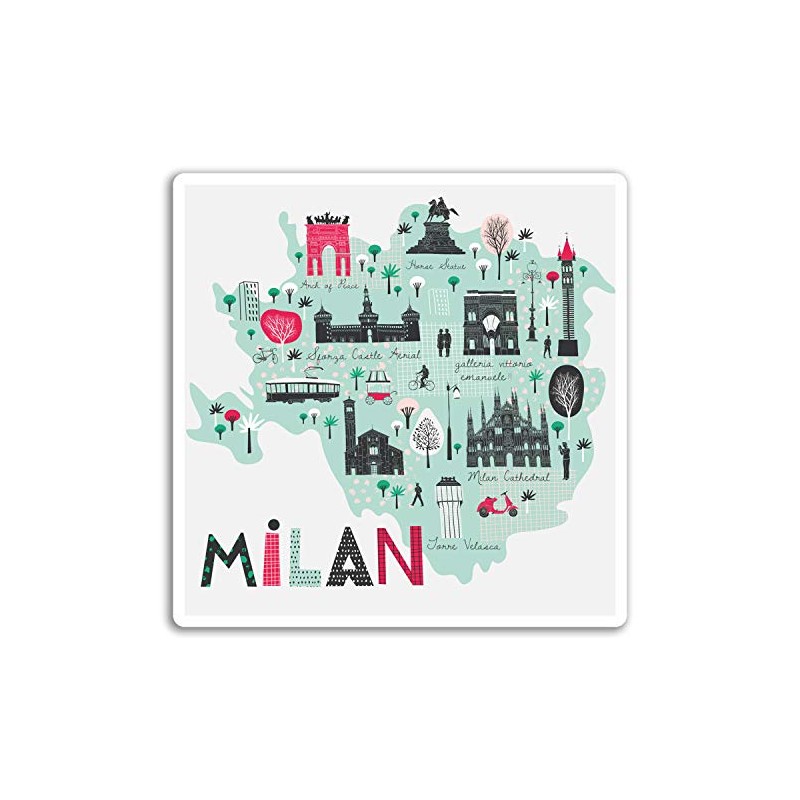 2 x 10cm Milan Map Vinyl Stickers - Italy City